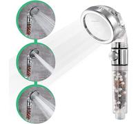 StoneStream® - Cabezal de ducha de alta presión con filtro original para agua dura con 3 ajustes de pulverización, con botón EcoStop (encendido/apagado) solo para duchas no eléctricas