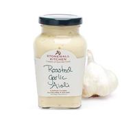 Stonewall Kitchen Roasted Garlic Aioli, salsa cremosa con ajo asado, condimento gourmet versátil para sándwiches, hamburguesas, mariscos, verduras y aperitivo