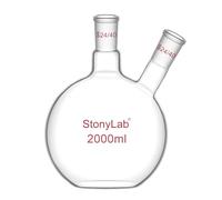 stoneylab Matraz de Fondo Plano FBF, 2 Cuello Matraz de Laboratorio de Muro Pesado Matraz de Ebullición de Fondo Plano de Vidrio de Borosilicato con Junta Estándar de 24/40, 2000 ml