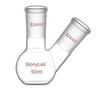 stoneylab Matraz de Fondo Plano FBF, 2 Cuello Matraz de Laboratorio de Muro Pesado Matraz de Ebullición de Fondo Plano de Vidrio de Borosilicato con Junta Estándar de 24/40, 50 ml