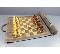 StonKraft 19 "x 15" (Tablero de ajedrez tamaño 12 "x 12") Genuino Juego de ajedrez de Cuero Enrollable - con Piezas de ajedrez de Madera - marrón Gris | Viene con una Bolsa de Transporte innovadora