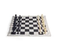 StonKraft Juego de tablero de ajedrez de lona con figuras de plástico sólido (con dos damas adicionales + bolsa de vinilo) - Tablero de ajedrez plegable enrollable de 21 pulgadas, juego de pensamiento