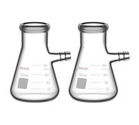StonyLab 2 Paquetes Matraz de Filtrado de Vidrio Borosilicato de 50ml, Glass Filtering Flask, Cuello de Perno con Tubulación - 50 ml