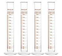 StonyLab 4-Pack Cilindro de Medición Graduado de Vidrio de Borosilicato, Glass Cylinder - 250 ml