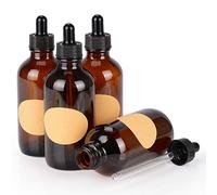 Stonylab 4-Pack Frasco Gotero de Vidrio, Botella Cuentagotas Vacía Marrón con Vidrio Cónico y Etiqueta, para Fragancias de Aromaterapia de Aceites Esenciales