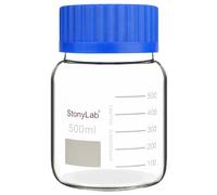 stonylab Botella de Almacenamiento Graduada, Botella de Reactivos de Vidrio Premium con Fondo Redondo, Tapa de Rosca GL80, Alta Transparencia, Boca Ancha, Escala Clara, Capacidad de 500 ml