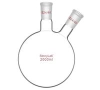 stonylab Dos-Cuello Balones de Destilación Redondo Frasco de Fondo de Borosilicato Vidrio RBF, con 24/40 Centro y Lado Cónicos Estándar Externo Joint, Round Bottom Lab Flask Boiling Flask, 2L