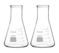 stonylab Erlenmeyer Matraces, Paquete de 2 100 ml Boca Estrecha Muro Pesado Vidrio de Borosilicato Erlenmeyer Matraz Cristalería de Laboratorio