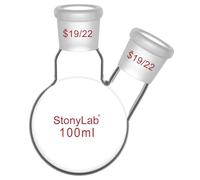 StonyLab Frasco RBF de vidrio redondo, cuello redondo, 100mL, con junta exterior 19/22 central y lateral - 100ml