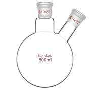 StonyLab Frasco RBF de vidrio redondo, cuello redondo, 500mL, con junta exterior 19/22 central y lateral - 500ml