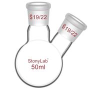 StonyLab Frasco RBF de vidrio redondo, cuello redondo, 50mL, con junta exterior 19/22 central y lateral - 50ml