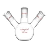 stonylab Matraz de Fondo Plano de 3 Cuellos, Vidrio de Borosilicato, Unión Cónica Estándar 24/40, Matraz de Reacción para Laboratorio de Química, Capacidad 250 ml