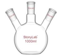 stonylab Matraz de Fondo Plano de 3 Cuellos, Vidrio de Borosilicato, Unión Cónica Estándar 24/40, Matraz de Reacción para Laboratorio de Química, Capacidad 1000 ml