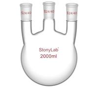 stonylab Matraz de Fondo Redondo 2000 ml con 3 Cuellos Rectos-24/40, Vidrio de Borosilicato, Ideal para Química, Laboratorio, Experimentos, Destilación y Reflujo