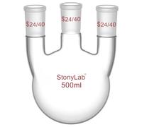 stonylab Matraz de Fondo Redondo 500 ml con 3 Cuellos Rectos-24/40, Vidrio de Borosilicato, Ideal para Química, Laboratorio, Experimentos, Destilación y Reflujo
