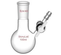 stonylab Matraz de Reacción, Matraz de Reacción de Vidrio de Borosilicato de Cuello único con Junta 24/40 y Válvula de Llave de paso de PTFE, Matraz de Fondo Redondo de 100 ml