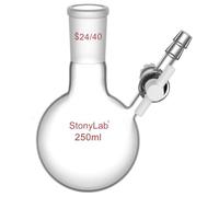 stonylab Matraz de Reacción, Matraz de Reacción de Vidrio de Borosilicato de Cuello único con Junta 24/40 y Válvula de Llave de paso de PTFE, Matraz de Fondo Redondo de 250 ml