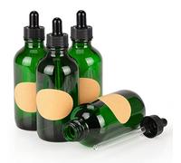 stonylab Paquete de 4 Frascos Cuentagotas de Vidrio, Frasco Vacío con Gotero de Vidrio, Tapón Interior y Etiqueta para Soluciones de Laboratorio (120 ml, Verde)