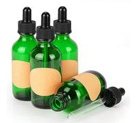 stonylab Paquete de 4 Frascos Cuentagotas de Vidrio, Frasco Vacío con Gotero de Vidrio, Tapón Interior y Etiqueta para Soluciones de Laboratorio (60 ml, Verde)