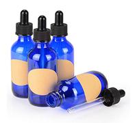 stonylab Paquete de 4 Frascos Cuentagotas de Vidrio, Frasco Vacío con Gotero de Vidrio, Tapón Interior y Etiqueta para Soluciones de Laboratorio (60 ml, Azul)