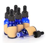 stonylab Paquete de 6 Frascos Cuentagotas de Vidrio de 15 ml, Frasco Vacío Azul con Gotero de Vidrio, Tapón Interior y Etiqueta para Soluciones de Laboratorio