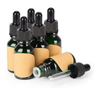 stonylab Paquete de 6 Frascos Cuentagotas de Vidrio de 15 ml, Frasco Vacío Verde con Gotero de Vidrio, Tapón Interior y Etiqueta para Soluciones de Laboratorio