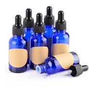 stonylab Paquete de 6 Frascos Cuentagotas de Vidrio de 30 ml, Frasco Vacío Azul con Gotero de Vidrio, Tapón Interior y Etiqueta para Soluciones de Laboratorio