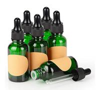 stonylab Paquete de 6 Frascos Cuentagotas de Vidrio de 30 ml, Frasco Vacío Verde con Gotero de Vidrio, Tapón Interior y Etiqueta para Soluciones de Laboratorio