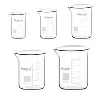 stonylab Set de Vasos Medidores Graduados de Vidrio, Vasos de Laboratorio en Vidrio Borosilicato en 5 Tamaños, 5 ml/10 ml/25 ml/50 ml/100 ml, Paquete Combo