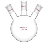 stonylab Tres-Cuello Balones de Destilación Redondo Frasco de Fondo de Borosilicato Vidrio RBF, con 24/40 Centro y Lado Cónicos Estándar Externo Joint, Frasco de Laboratorio Boiling Flask - 1000ml