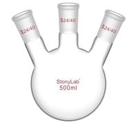 stonylab Tres-Cuello Balones de Destilación Redondo Frasco de Fondo de Borosilicato Vidrio RBF, con 24/40 Centro y Lado Cónicos Estándar Externo Joint, Frasco de Laboratorio Boiling Flask - 500ml