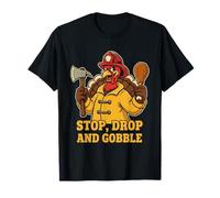 Stop Drop and Gobble Divertido Bombero Humor de Acción de Gracias Camiseta
