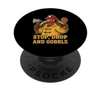Stop Drop and Gobble Divertido Bombero Humor de Acción de Gracias PopSockets PopGrip Adhesivo