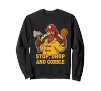 Stop Drop and Gobble Divertido Bombero Humor de Acción de Gracias Sudadera