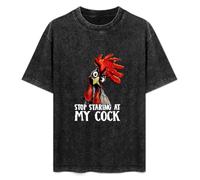 Stop Staring at My Cock Chicken Men's T-Shirt Unisex Black Cotton Hip Hop Print tee Shirts S