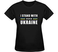 Stop War I Stand with Ukraine Ukrainian Flag T-Shirt Top Support Ucrania Jumper, Women Black 02, 6XS