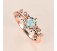 STOPI Bonito Anillo De Ópalo Redondo Blanco para Mujer, Anillos De Boda Finos De Color Rosa Y Dorado Vintage para Mujer, Anillo De Compromiso De Hoja De Cristal De Novia De Lujo