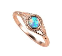 STOPI Bonito Anillo De Piedra De Ópalo Azul para Mujer, Anillos De Boda Finos De Color Rosa Y Dorado para Mujer, Anillo De Compromiso Redondo De Novia De Lujo