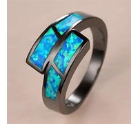 STOPI Bonito Anillo De Piedra De Ópalo Azul para Mujer, Anillos De Boda Grandes De Oro Negro De para Mujer, Anillo De Compromiso Geométrico De Novia De Lujo