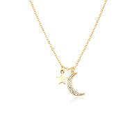 STOPI Colgante De Plata De Ley 925 con Circonita Dorada Y Luna Y Estrella, Collar De Cadena Larga con Circonita Cúbica para Mujer, Joyería De Cristal para Boda 2021