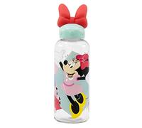 Botella de agua reutilizable para niños y niñas de plástico con diseño infantil con tapón de figurita 3D y capacidad de 560 ml de Minnie Mouse