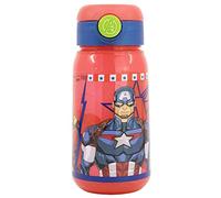 Botella de agua infantil de plástico de 510 ml con tapón y pajita de Los Vengadores - Marvel