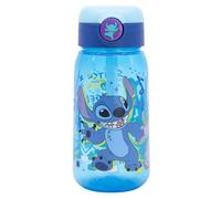 Botella de agua infantil de plástico de 510 ml con tapón y pajita de Stitch
