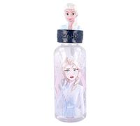 Stor Botella de agua 3D original de Disney Frozen para niños en plástico multicolor de 560 ml, fácil de limpiar, lavable y reutilizable.