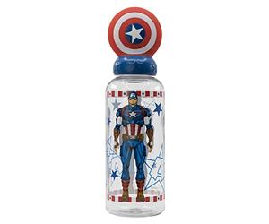 Stor Botella de agua de plástico Marvel Captain America de 560 ml para niños con tapa decorada y personajes en 3D.