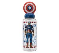 Botella de agua reutilizable para niños y niñas de plástico con diseño infantil con tapón de figurita 3D y capacidad de 560 ml de Los Vengadores - Capitán América