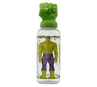 Botella de agua reutilizable para niños y niñas de plástico con diseño infantil con tapón de figurita 3D y capacidad de 560 ml de Los Vengadores - Hulk
