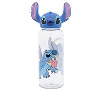 Botella de agua reutilizable para niños y niñas de plástico con diseño infantil con tapón de figurita 3D y capacidad de 560 ml de Stitch