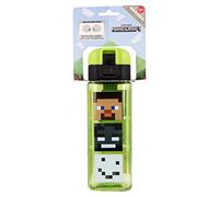 Botella reutilizable infantil con sistema antigoteo y asa para transportar - fácil apertura con botón con capacidad de 550 ml de Minecraft