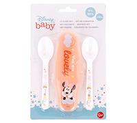 Stor Juego de cucharas de plástico Disney Minnie para niñas, sin BPA, Reutilizables y Lavables, con Funda y no aptas para microondas ni lavavajillas
